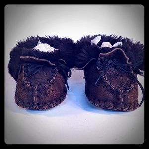 Child's leather fur lined leather moccasin